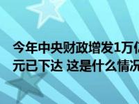 今年中央财政增发1万亿元国债，首批国债资金预算2379亿元已下达 这是什么情况？